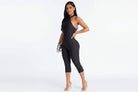 Women's Textured Halter Neck Open Back Bodycon Capri Jumpsuit 3 Colors