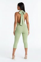 Women's Textured Halter Neck Open Back Bodycon Capri Jumpsuit 3 Colors