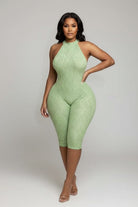 Women's Textured Halter Neck Open Back Bodycon Capri Jumpsuit 3 Colors