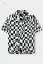 Checker board Cuban Short-Sleeve Button-Up Shirt Epicplacess