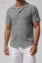 Checker board Cuban Short-Sleeve Button-Up Shirt Epicplacess