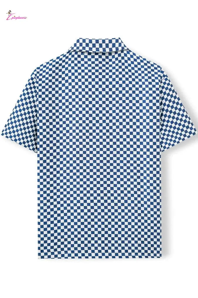 Checker board Cuban Short-Sleeve Button-Up Shirt Epicplacess