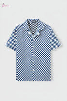 Checker board Cuban Short-Sleeve Button-Up Shirt Epicplacess