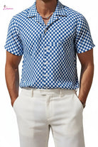 Checker board Cuban Short-Sleeve Button-Up Shirt Epicplacess