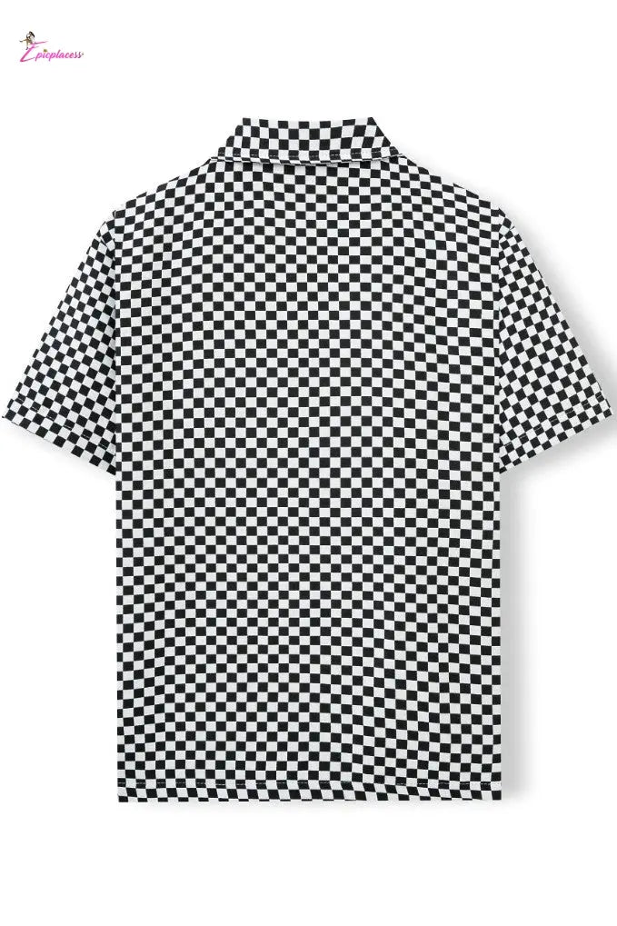 Checker board Cuban Short-Sleeve Button-Up Shirt Epicplacess