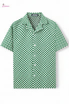 Checker board Cuban Short-Sleeve Button-Up Shirt Epicplacess