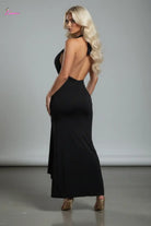 Deep Plunge Halter Maxi Dress in Black - Front Studio Edit