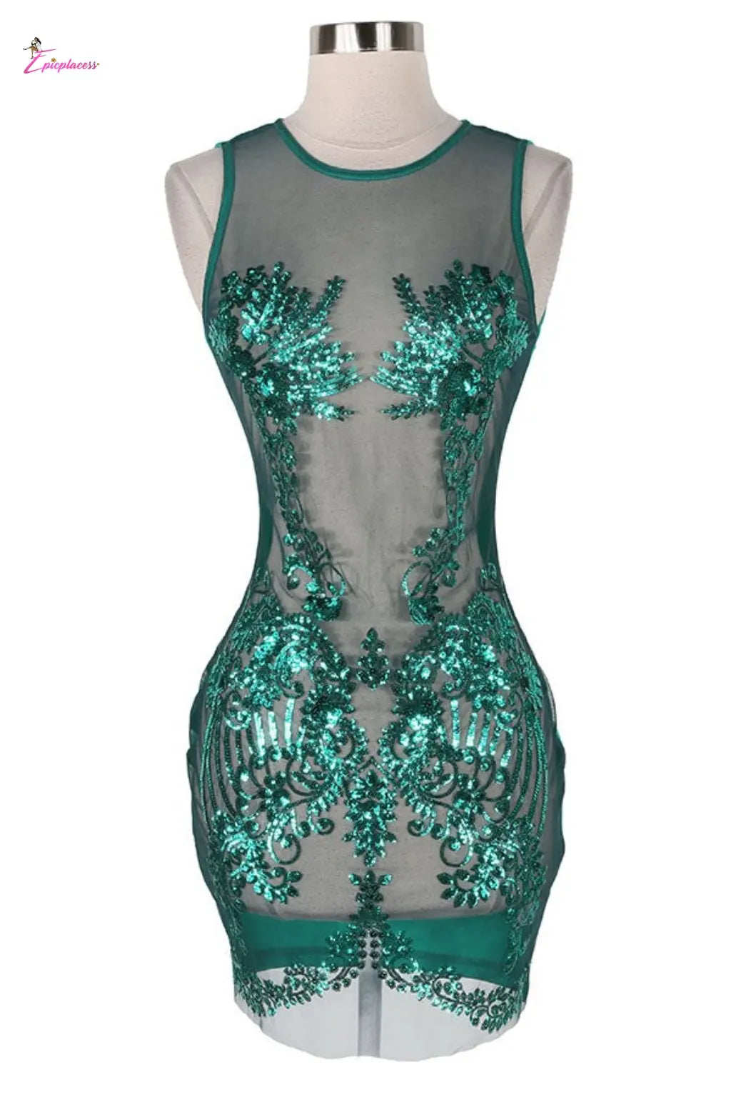 Emerald Sheer Mesh Sequin Embellished Bodycon Mini Dress - Epicplacess Emerald Sheer Mesh Sequin Embellished Bodycon Mini Dress - Epicplacess