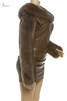 Fur Trim Faux Leather Mini Dress - Epicplacess