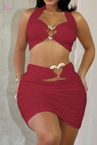 Gold Heart Cut-Out Halter Two-Piece Set Epicplacess