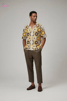 Golden Honeycomb Hexagon Crochet Open-Knit Button-Up Shirt - Epicplacess