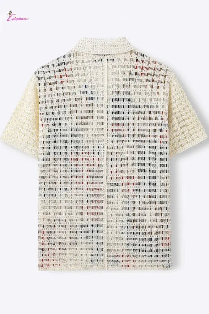 Ivory Abstract Floral & Leaf Crochet Open-Knit Shirt Epicplacess