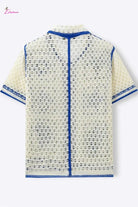 Ivory & Botanical Panel Crochet Open-Knit Button-Up Shirt Epicplacess
