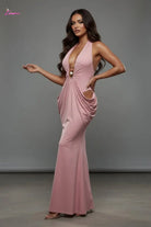Jewel Clasp Deep V Halter Cutout Maxi Dress - Epicplacess