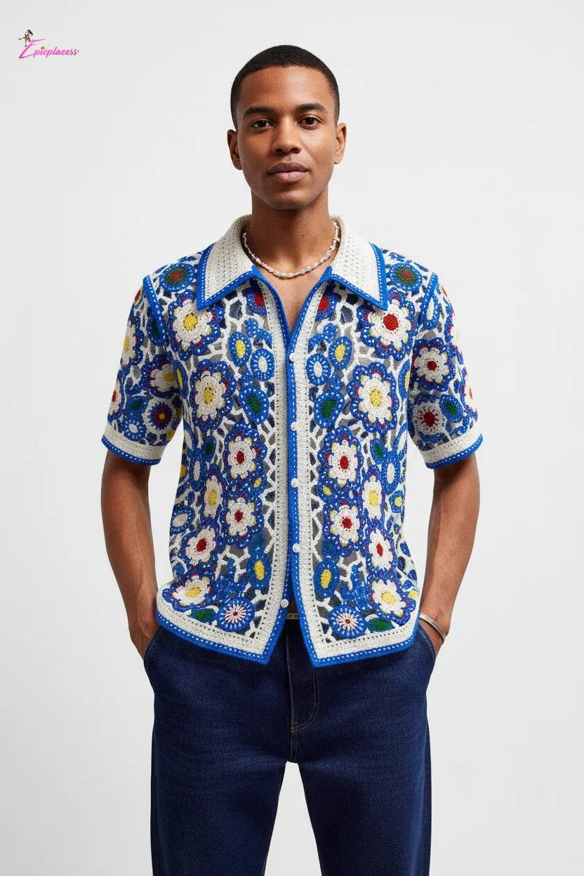 Multicolor floral crochet open-knit shirt - Epicplacess