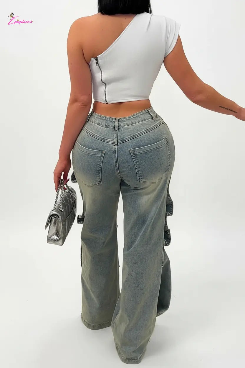 Paper Clip Decor One Shoulder Top - Epicplacess