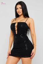 Rhinestone On Power Mesh Mini Dress - Epicplacess