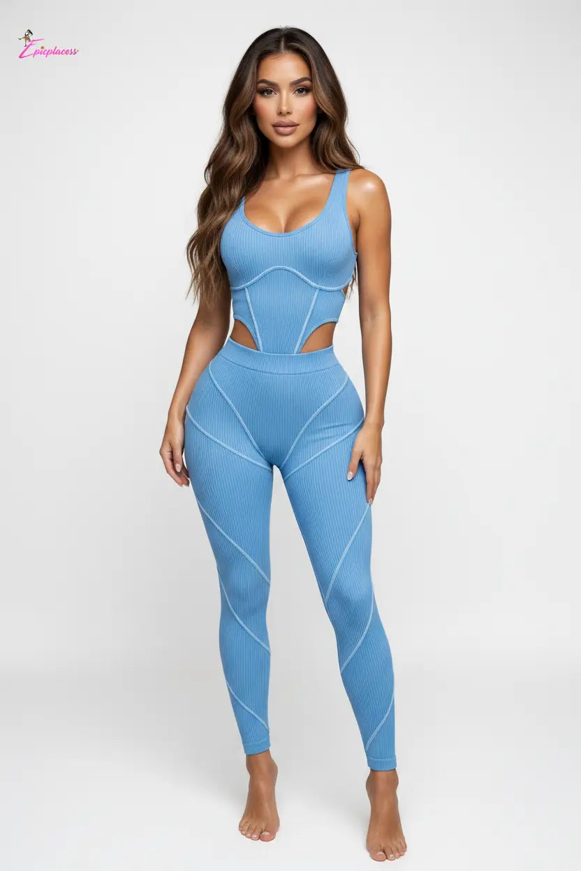 Ribbed Seamless Cutout Corset Crop Top & Leggings Set - Epicplacess