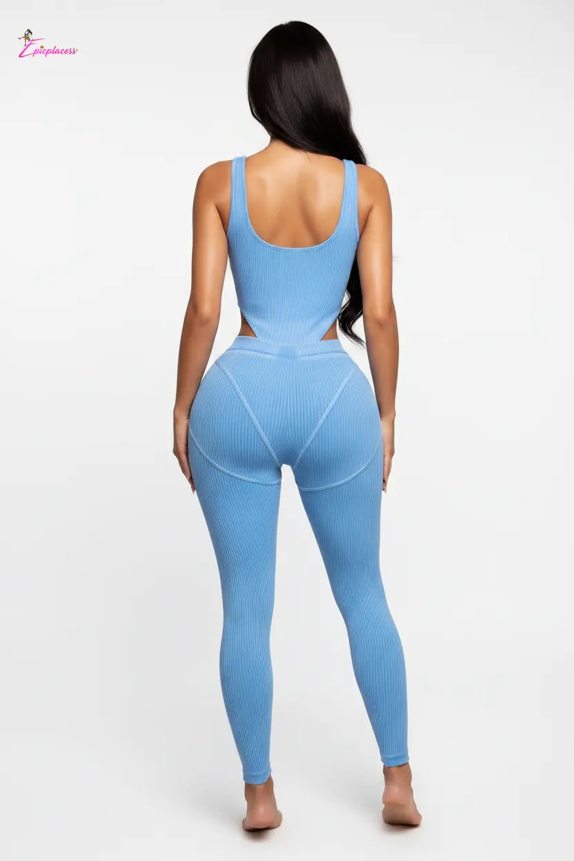 Ribbed Seamless Cutout Corset Crop Top & Leggings Set - Epicplacess