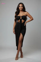 Ring-Detail Cut-Out Strapless Ruched Midi Dress - Epicplacess