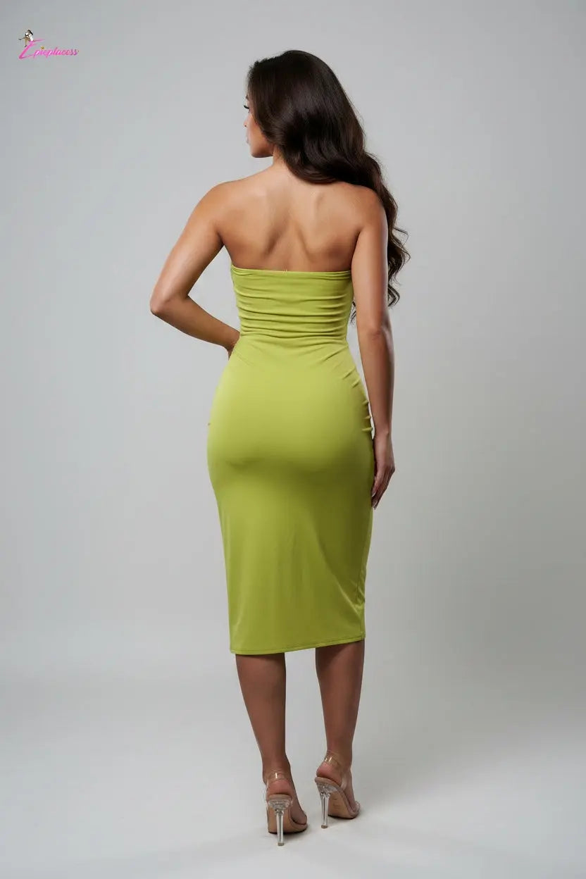 Ring-Detail Cut-Out Strapless Ruched Midi Dress - Epicplacess