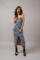 Rustic Women's Denim Wrap Midi Dress - Epicplacess