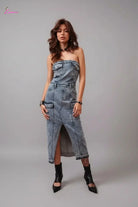 Rustic Women's Denim Wrap Midi Dress - Epicplacess