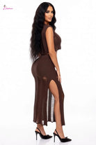 Sheer Distressed Knit Crop Top & Maxi Skirt Set - Epicplacess