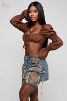 Washed Denim Cargo Pocket Mini Skirt Epicplacess