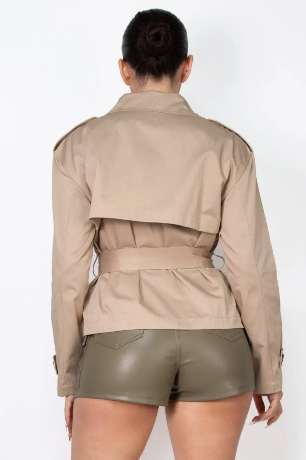 Breasted Vegan Leather Coat - Black - Epicplacess
