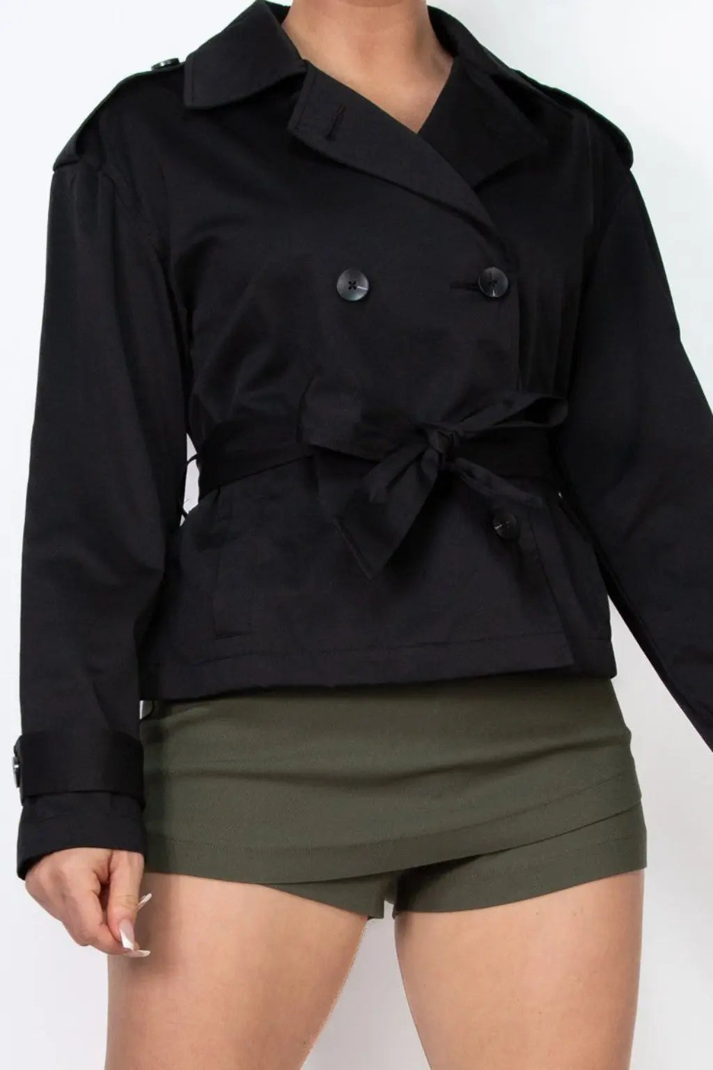 Breasted Vegan Leather Coat - Black - Epicplacess