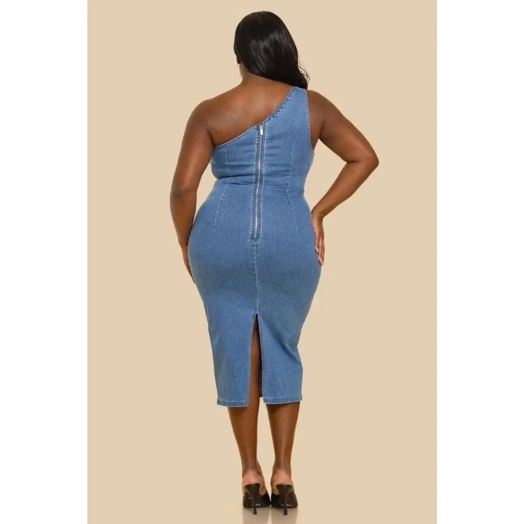 Tennessee Corsage Denim Midi Dress - Blue Dress Epicplacess   
