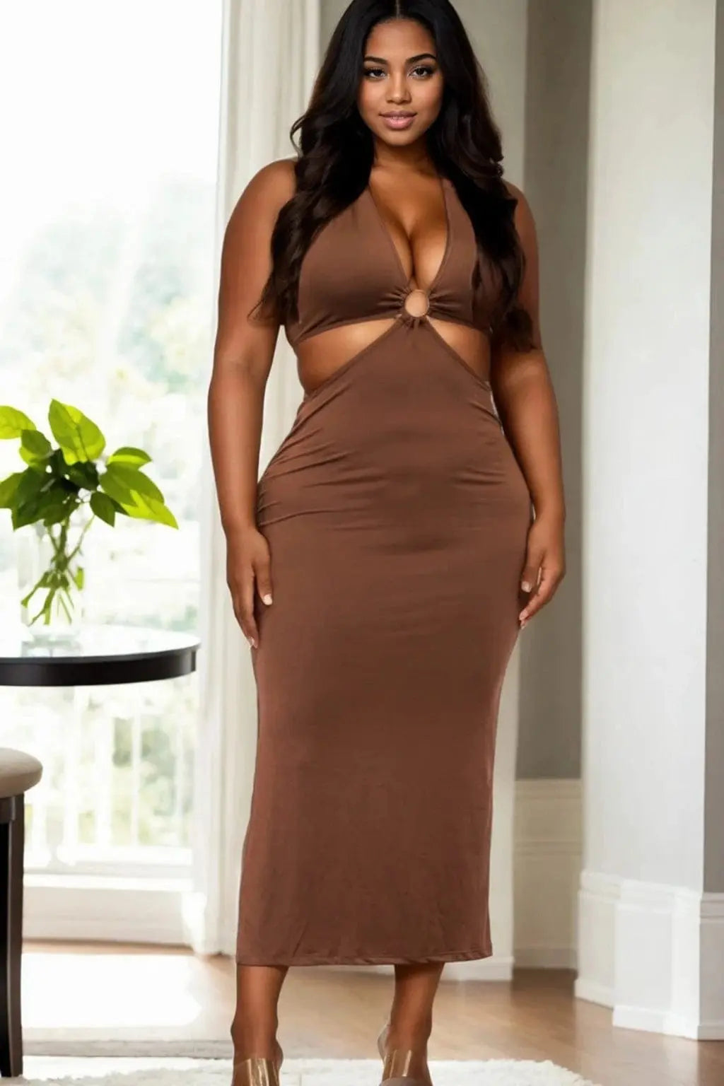 Silky Smooth Slinky Midi Dress - Brown Dress Epicplacess 1X Brown 