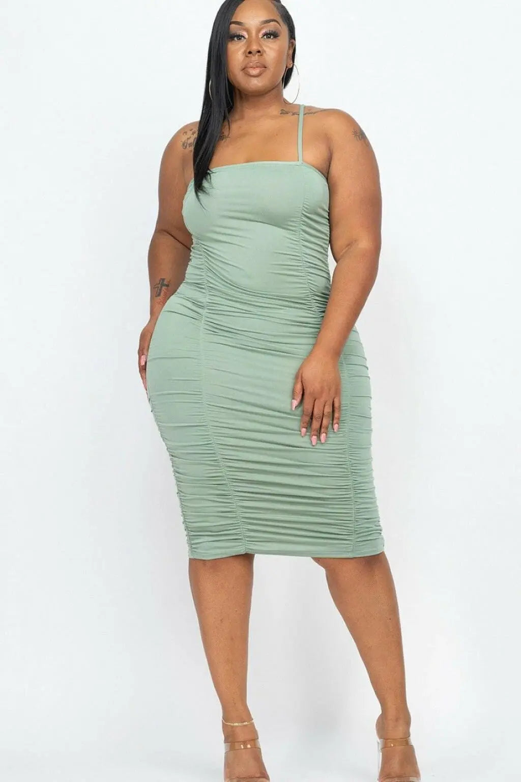 Forever Royalty Ruched Midi Dress - Green Dress Epicplacess   