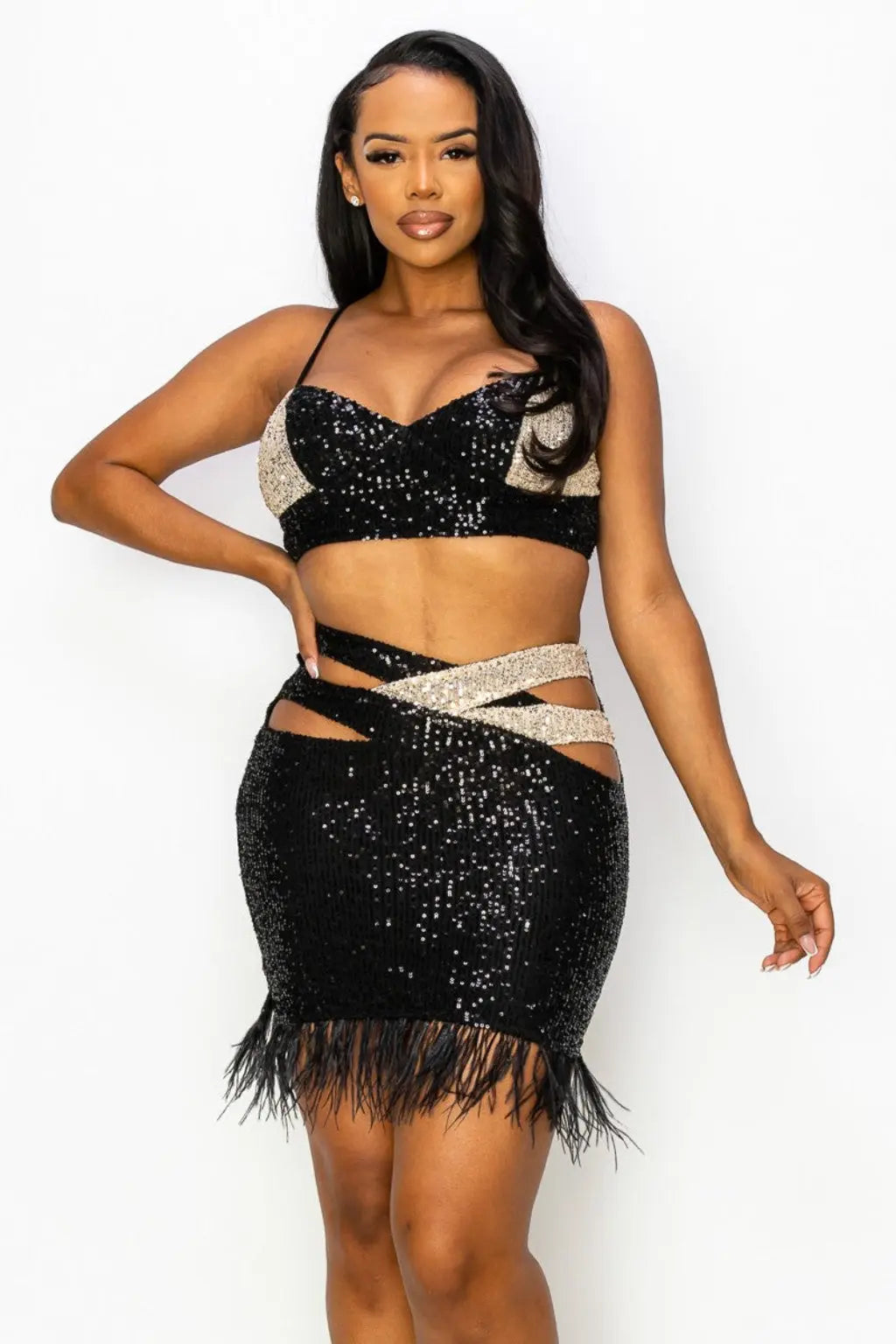 Cut Out Sequin Detail Sleeve Mini Dress - Epicplacess