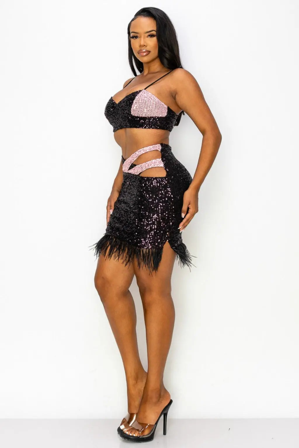 Cut Out Sequin Detail Sleeve Mini Dress - Epicplacess