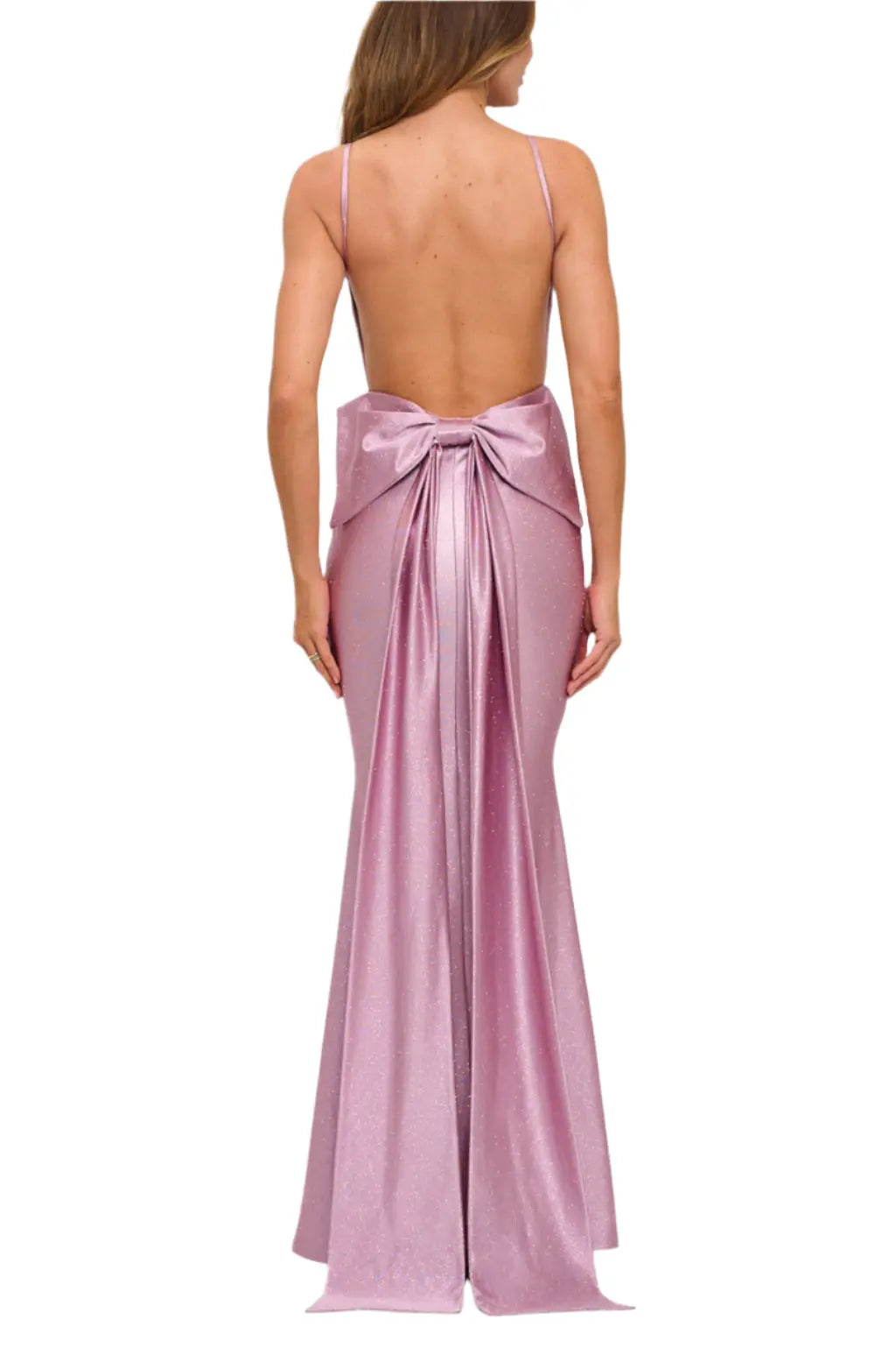 Bow Train Slinky Extreme Plunge Maxi Dress - Epicplacess