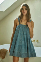 Drop Off Tie Strap Denim Mini Dress Dress Epicplacess blue S 