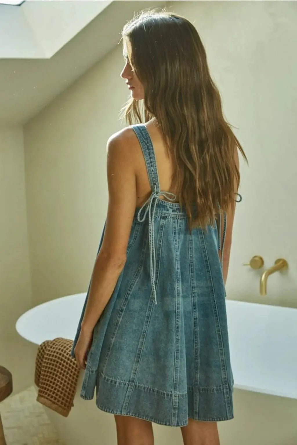Drop Off Tie Strap Denim Mini Dress Dress Epicplacess   