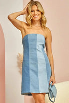 Shaded Tube Denim Mini Dress Dress Epicplacess Blue S 