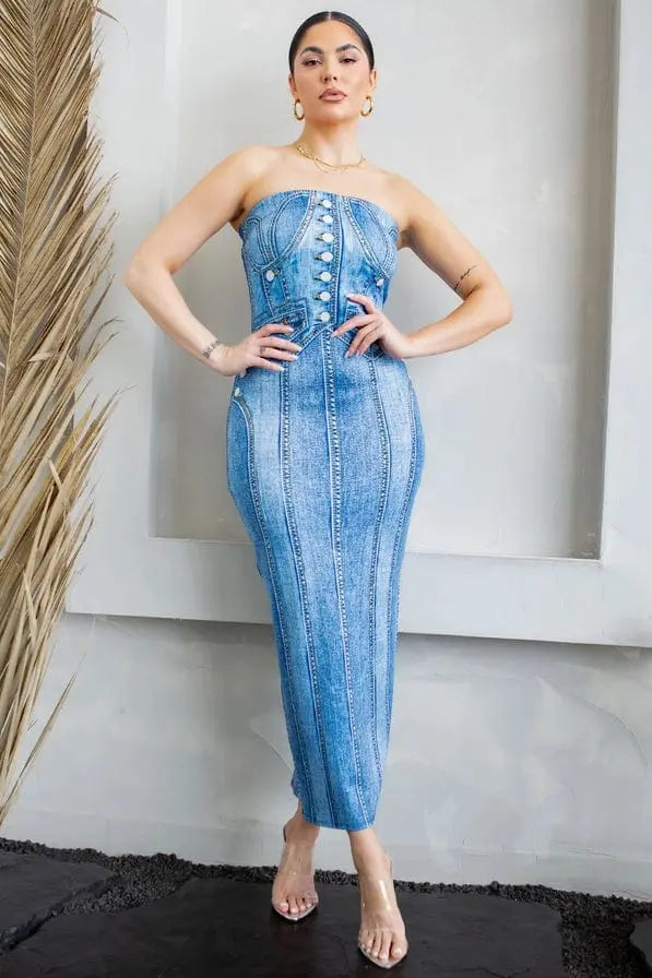 Midnight Luxe Women's Denim Dress Dress Epicplacess Ice Blue S 