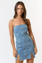 Twilight Tube Mini Dress in Denim Dress Epicplacess Light blue S 