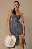 Sizzling Open Back Denim Midi Dress Dress Epicplacess Mid Blue S 