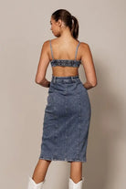 Sizzling Open Back Denim Midi Dress Dress Epicplacess   