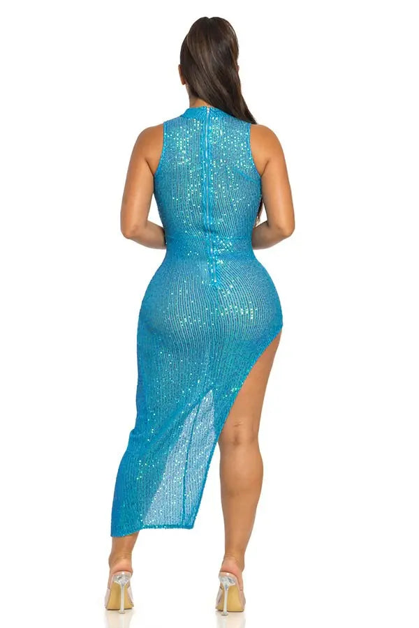 Seeker Sequin Maxi Dress-Blue - Epicplacess