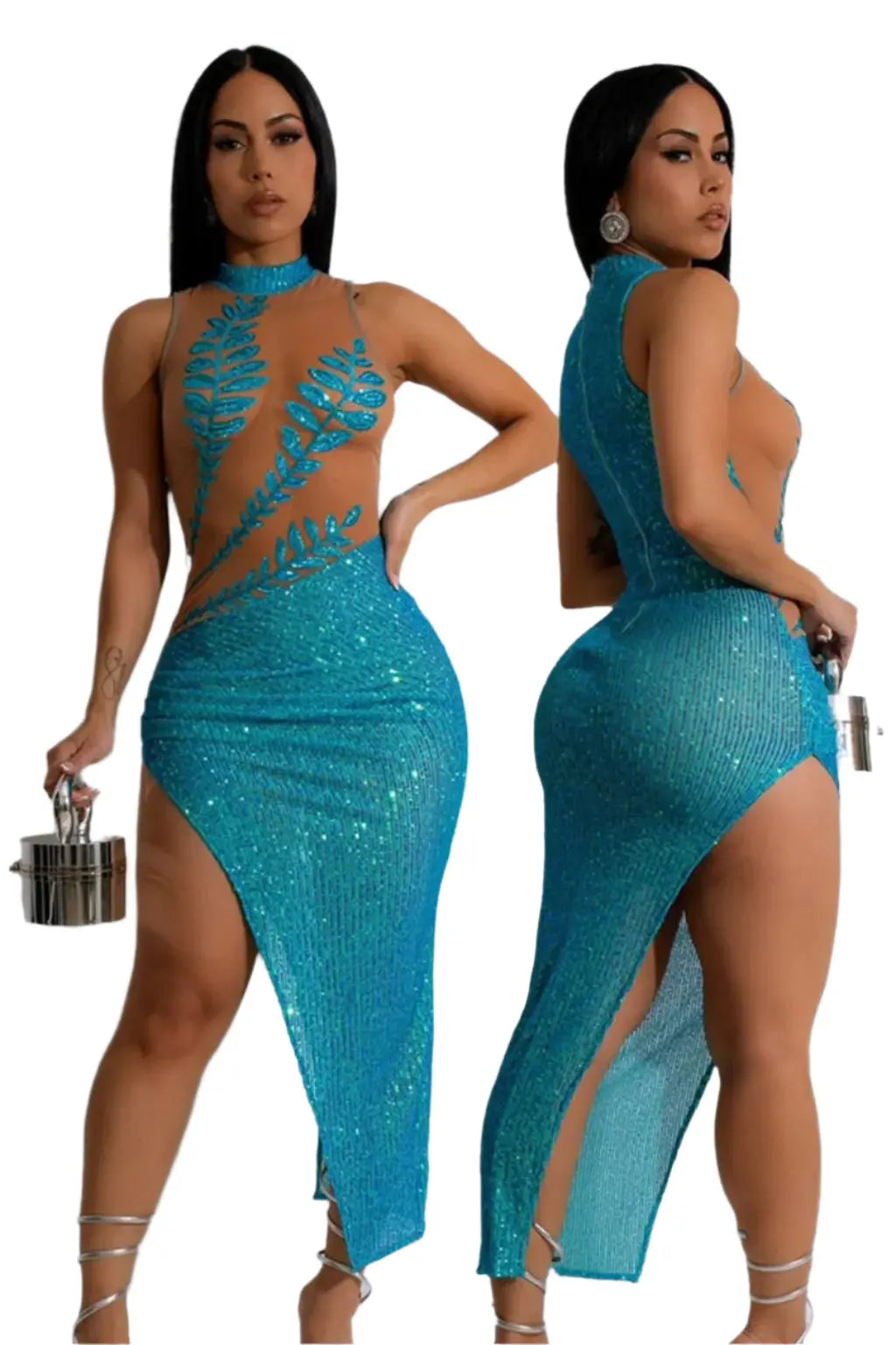 Seeker Sequin Maxi Dress-Blue - Epicplacess