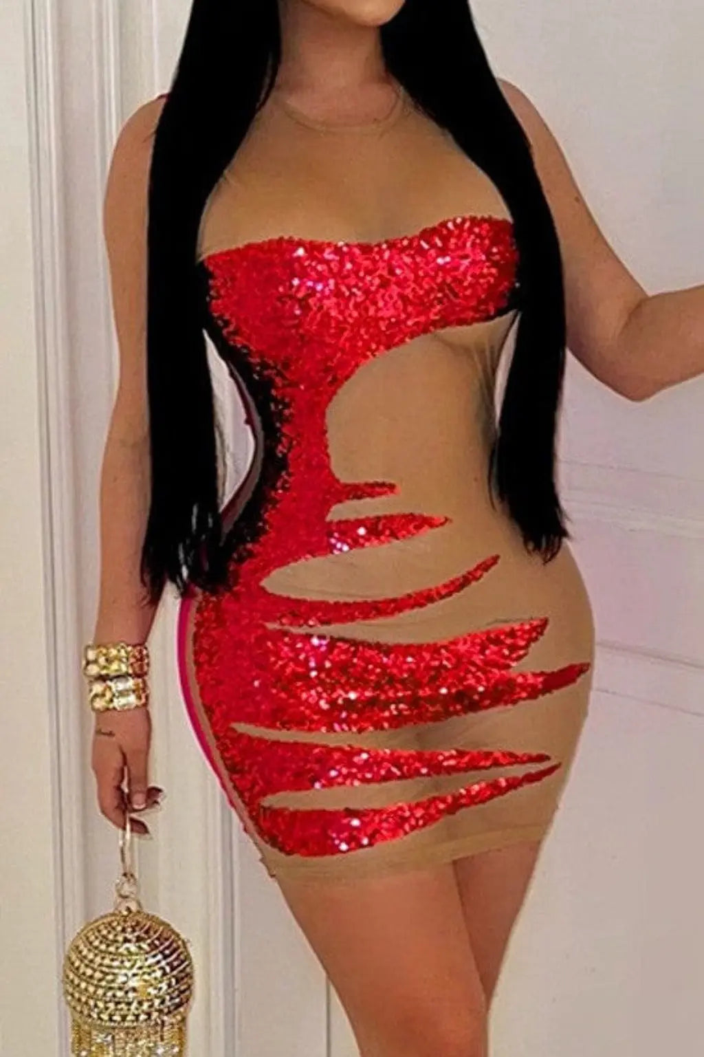 Stunning Sequined Cut-Out Mini Dress Dress Epicplacess S Red 