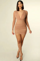 WRAP STYLE DEEP MINI DRESS-Brown Dress Epicplacess S Brown 