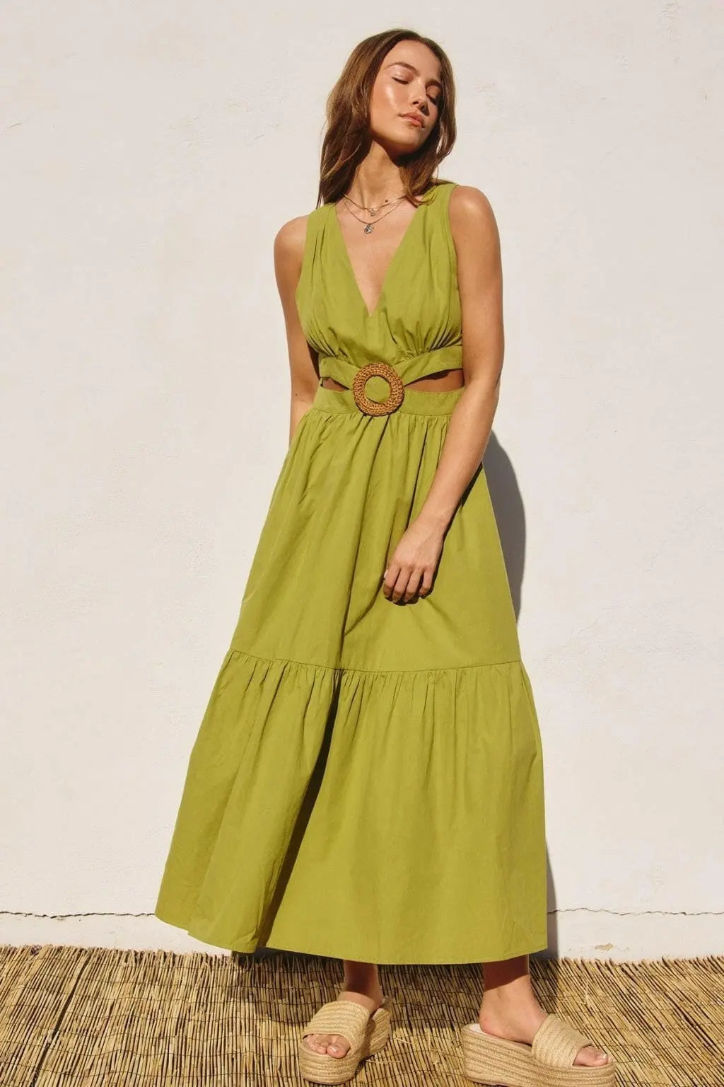 O Ring Cutout Halter Maxi Dress - Green Dress Epicplacess   