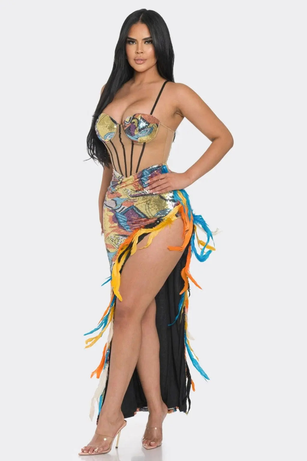 Multi sequin maxi dress side view - Epicplacess